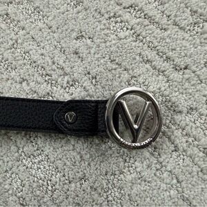 Valentino Black Belt with Silver Logo Buckle